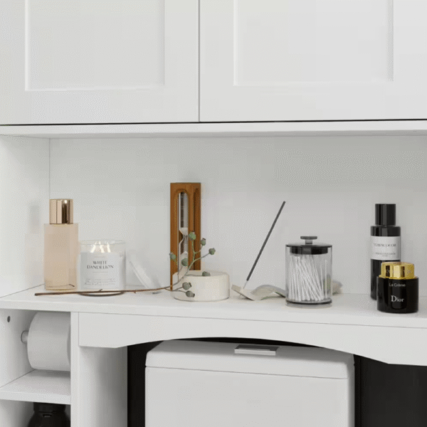 31.5 in. W x 66.9 in. H x 9.8 in. D White Over The Toilet Storage Bathroom Space Saver with Doors Cabinet, Open Shelves