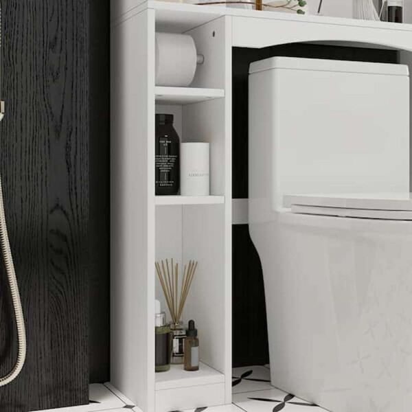 31.5 in. W x 66.9 in. H x 9.8 in. D White Over The Toilet Storage Bathroom Space Saver with Doors Cabinet, Open Shelves